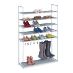 Suport cu 6 rafturi pentru pantofi, Relaxdays, 7 agatatori, dimensiuni 153 x 99 x 30 cm, capacitate 27 perechi pantofi, gri
