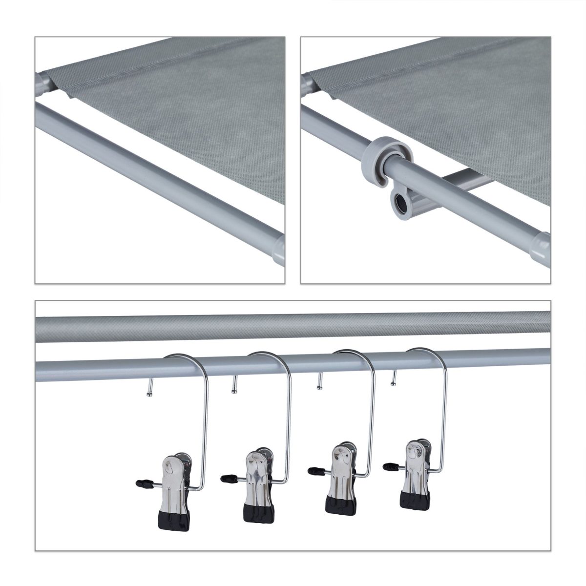 Suport cu 6 rafturi pentru pantofi, Relaxdays, 7 agatatori, dimensiuni 153 x 99 x 30 cm, capacitate 27 perechi pantofi, gri - imagine 5