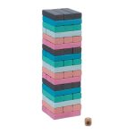 Joc tip turn Jenga, din lemn, 54 piese, 6 culori diferite, 26,5 x 7,5 x 7,5 cm