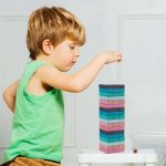 Joc tip turn Jenga, din lemn, 54 piese, 6 culori diferite, 26,5 x 7,5 x 7,5 cm - imagine 2