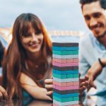 Joc tip turn Jenga, din lemn, 54 piese, 6 culori diferite, 26,5 x 7,5 x 7,5 cm - imagine 3