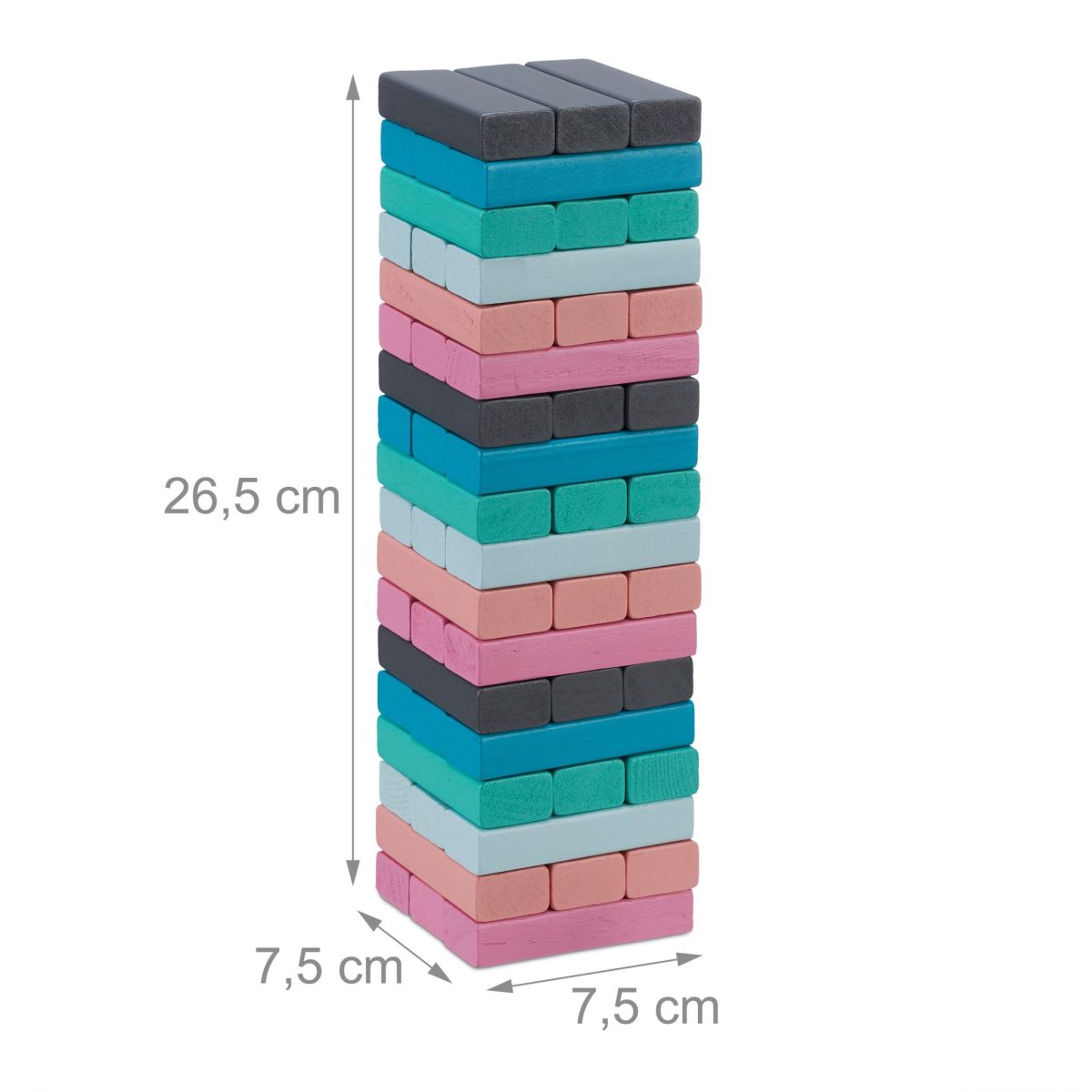 Joc tip turn Jenga, din lemn, 54 piese, 6 culori diferite, 26,5 x 7,5 x 7,5 cm - imagine 4