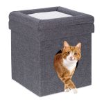 Casuta pentru pisici, capac detasabil, cu intrare rotunda, gri