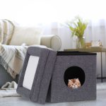 Casuta pentru pisici, capac detasabil, cu intrare rotunda, gri - imagine 3