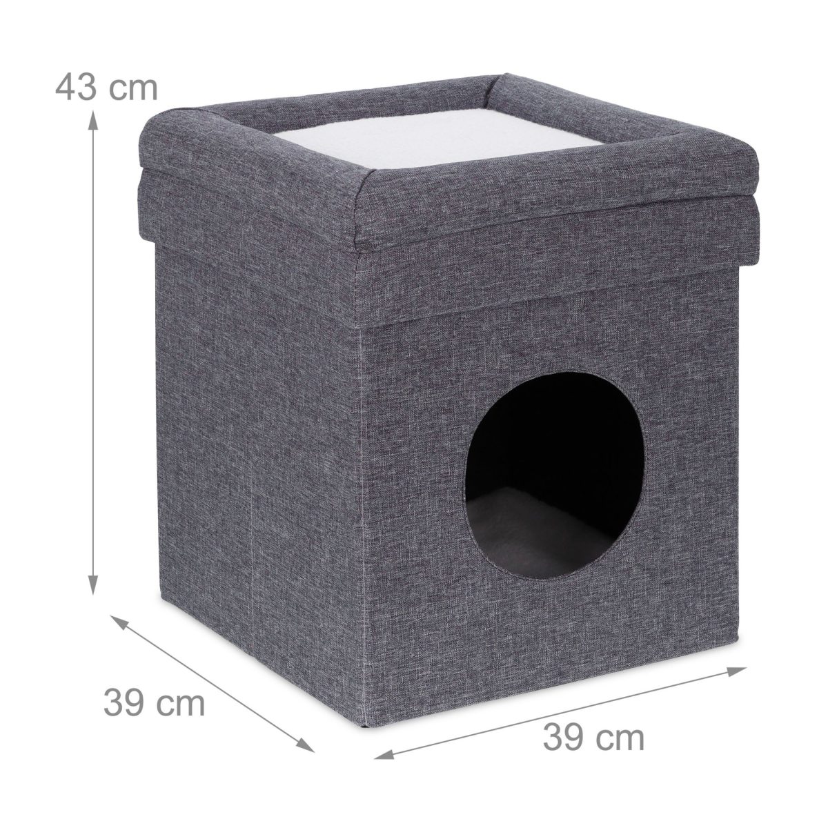 Casuta pentru pisici, capac detasabil, cu intrare rotunda, gri - imagine 4