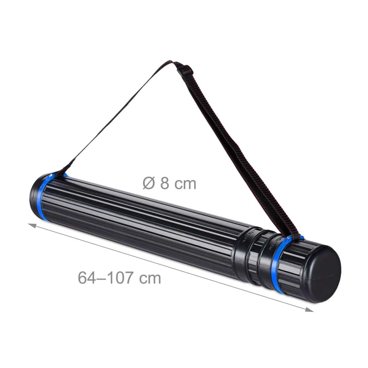 Rola telescopica, 2 bucati, pentru afise, schite sau postere, pana la dimensiunea A0, curea de transport reglabila, capac cu surub, 64 - 100 cm, plastic, negru/rosu - imagine 5