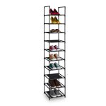 Suport ingust cu 10 rafturi pentru pantofi, Relaxdays, dimensiuni 175 x 33 x 33 cm, negru