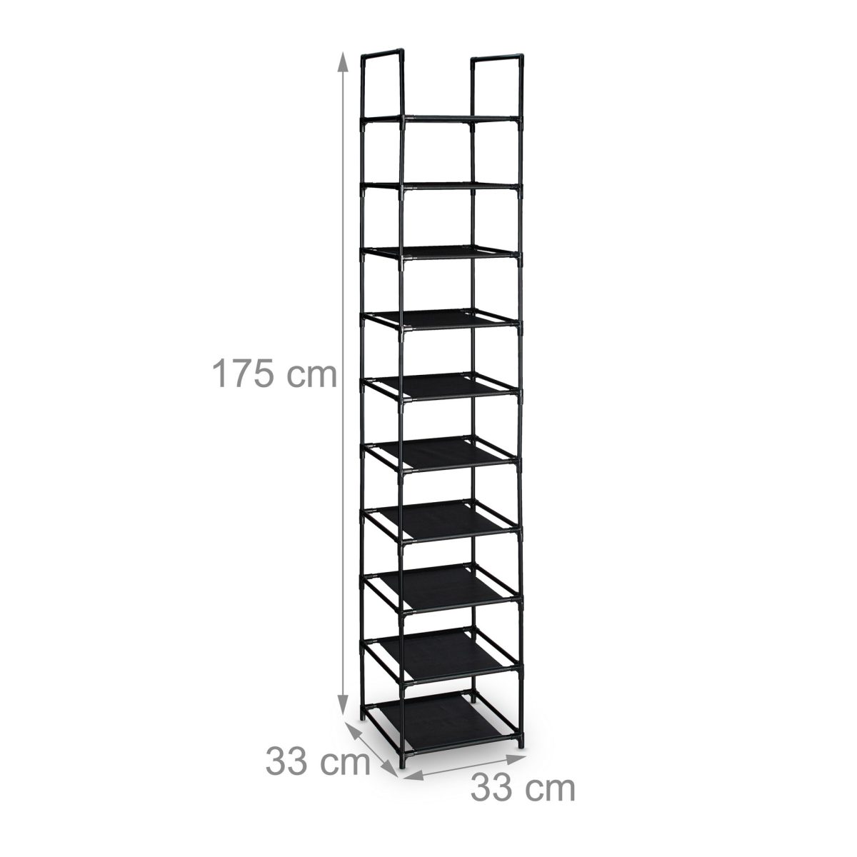 Suport ingust cu 10 rafturi pentru pantofi, Relaxdays, dimensiuni 175 x 33 x 33 cm, negru - imagine 2