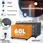 Cuptor electric cu convectie OptimumX, 60 L, 2200 W,  temperatura 40-230° , 5 moduri de gatire, accesorii incluse, 46.4 x 58.4 x 37.6 - imagine 4