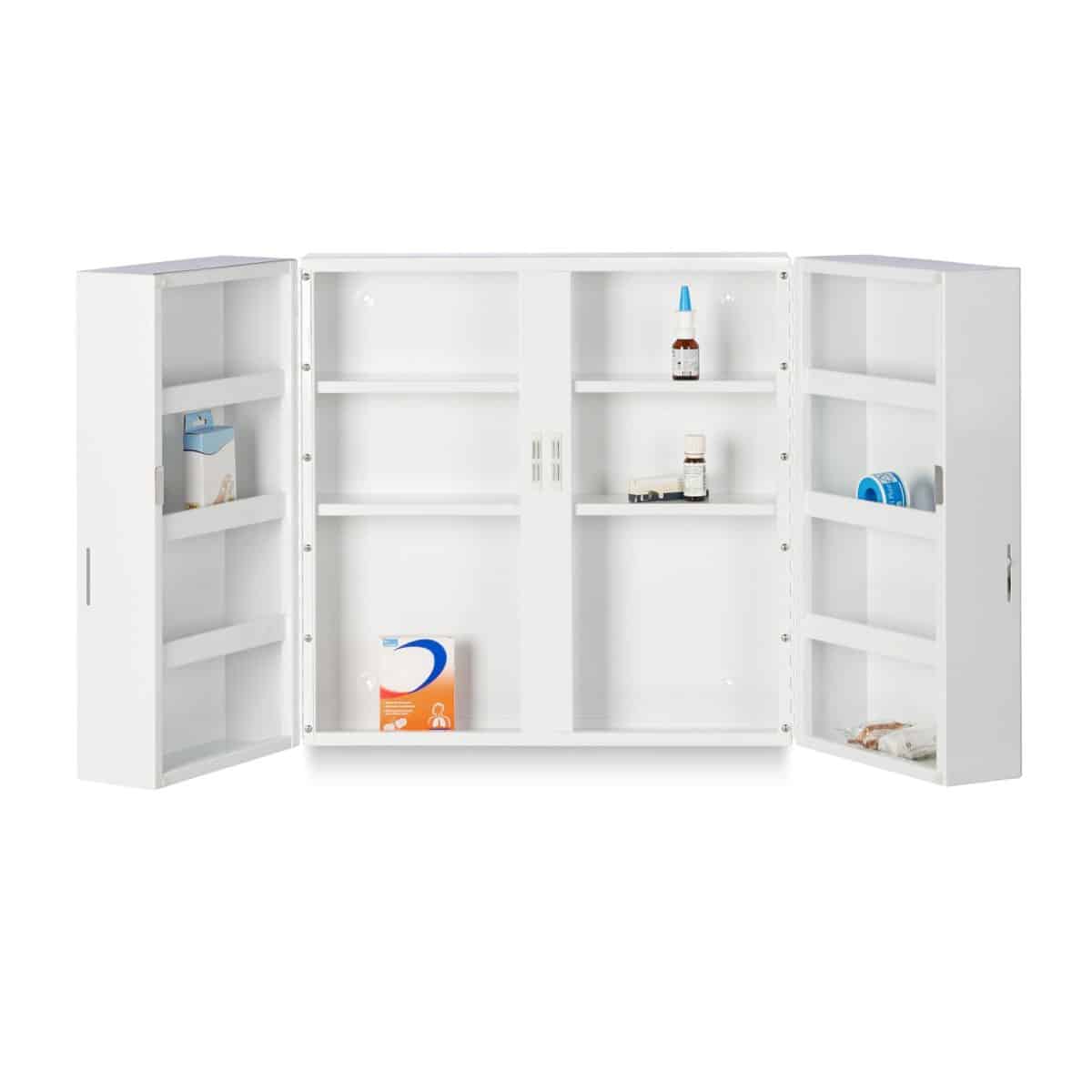 Dulap de medicamente XXL Premium, 11 compartimente, otel, alb, 2 chei, inchidere magnetica, 53 x 53 x 20 cm - imagine 4