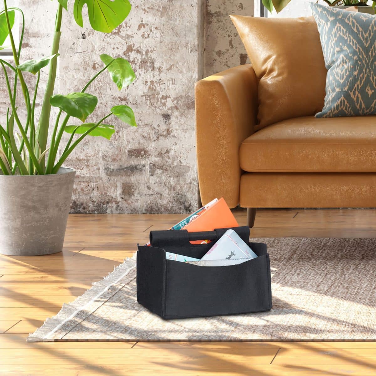Cos din pasla, pentru depozitare, 2 compartimente, pliabil, 22 x 32 x 29 cm, negru - imagine 2