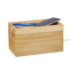Organizator de cabluri practic, cutie bambus natur, 25x14x14 cm, Relaxdays
