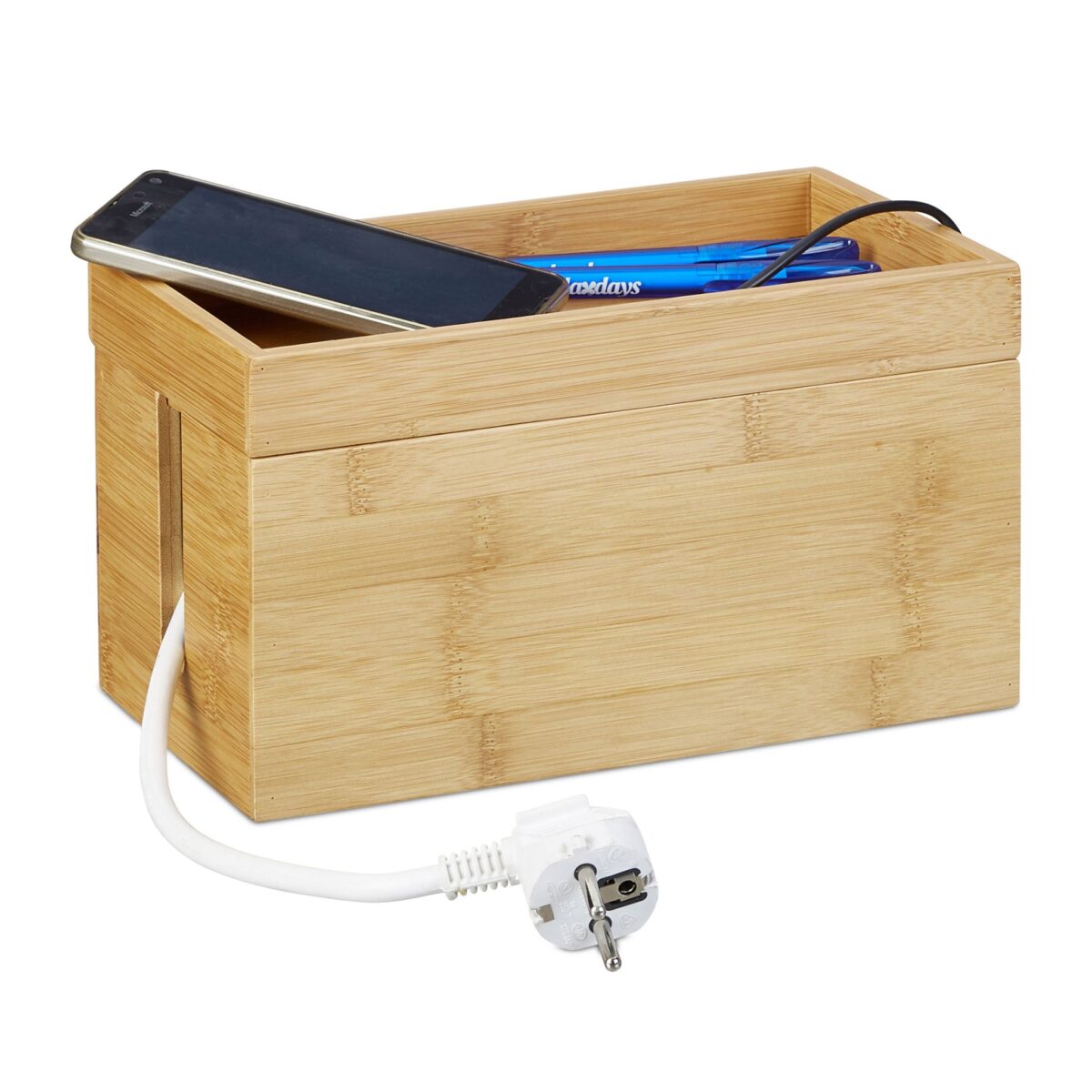 Organizator de cabluri practic, cutie bambus natur, 25x14x14 cm, Relaxdays - imagine 9