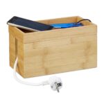 Organizator de cabluri practic, cutie bambus natur, 25x14x14 cm, Relaxdays - imagine 9