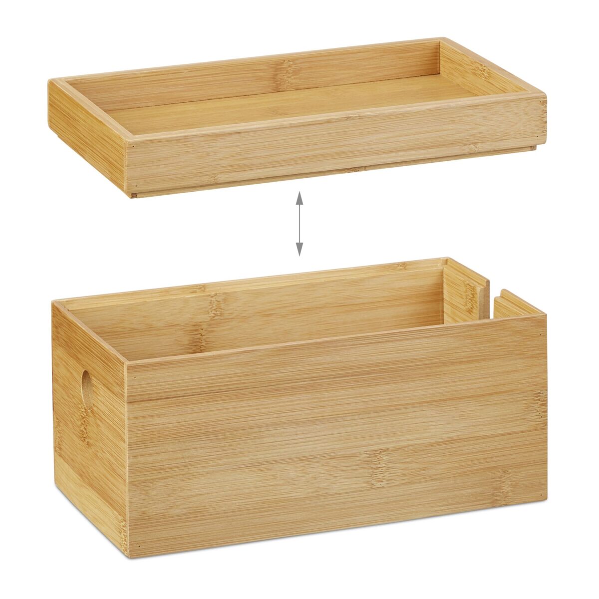 Organizator de cabluri practic, cutie bambus natur, 25x14x14 cm, Relaxdays - imagine 5