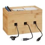 Organizator de cabluri, cutie din bambus, 16,5 x 25,5 x 14 cm, Relaxdays