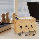 Organizator de cabluri, cutie din bambus, 16,5 x 25,5 x 14 cm, Relaxdays - imagine 2