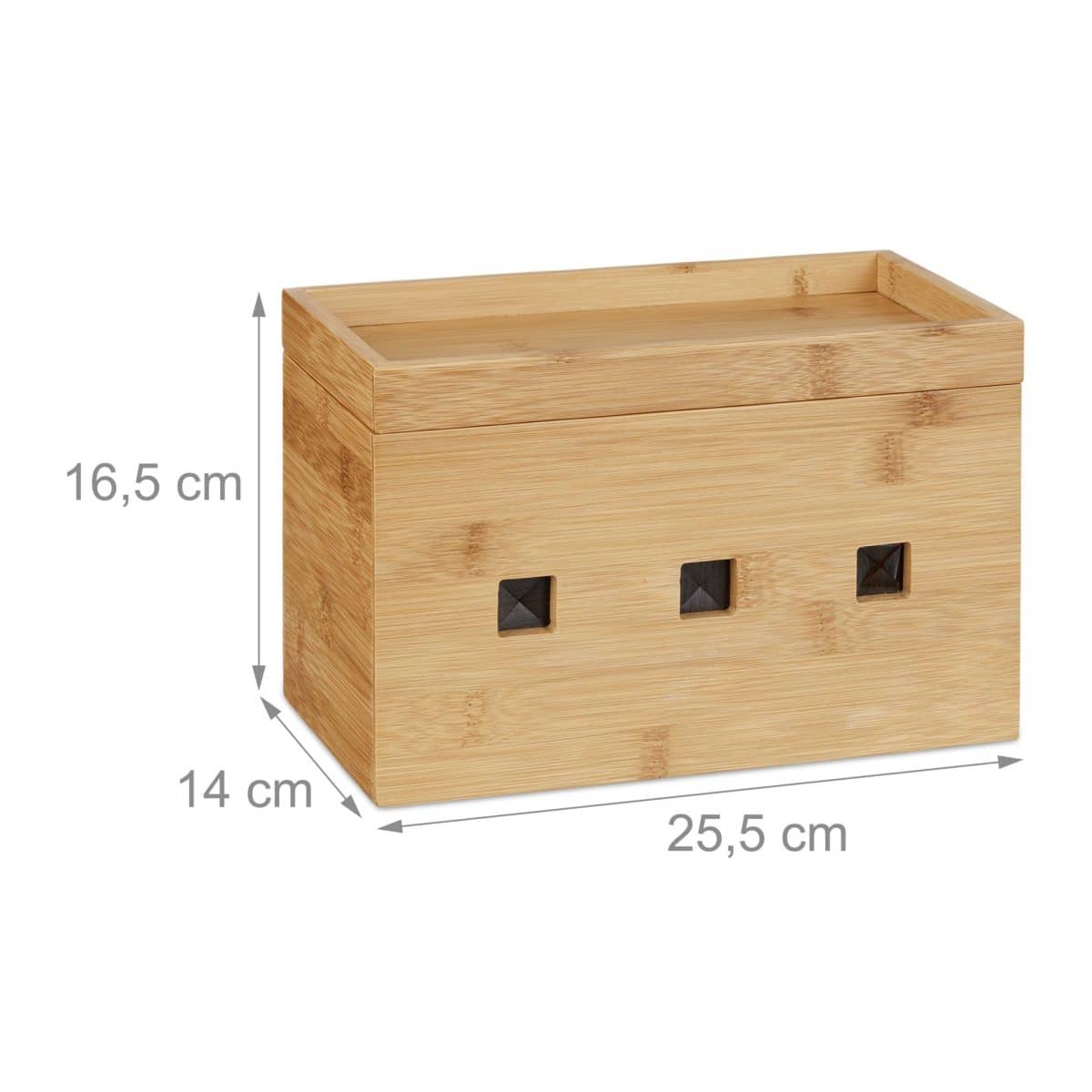 Organizator de cabluri, cutie din bambus, 16,5 x 25,5 x 14 cm, Relaxdays - imagine 4