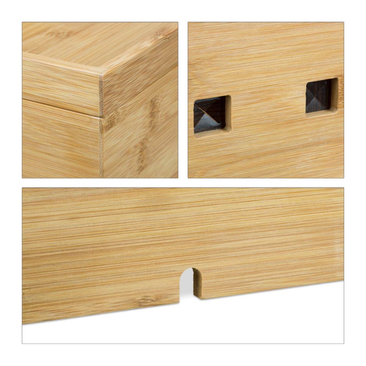 Organizator de cabluri, cutie din bambus, 16,5 x 25,5 x 14 cm, Relaxdays - imagine 7