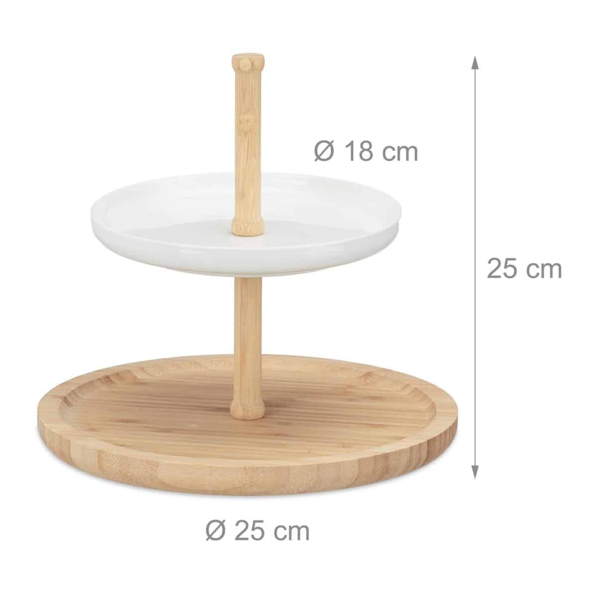 Platou pentru prajituri/fructe, 2 nivele, din bambus si ceramica, 25 x 25 x 25 cm - imagine 3