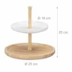 Platou pentru prajituri/fructe, 2 nivele, din bambus si ceramica, 25 x 25 x 25 cm - imagine 3