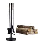Set ustensile semineu modern 4 piese cu suport, otel si inox – lopata, carlig, matura, design elegant