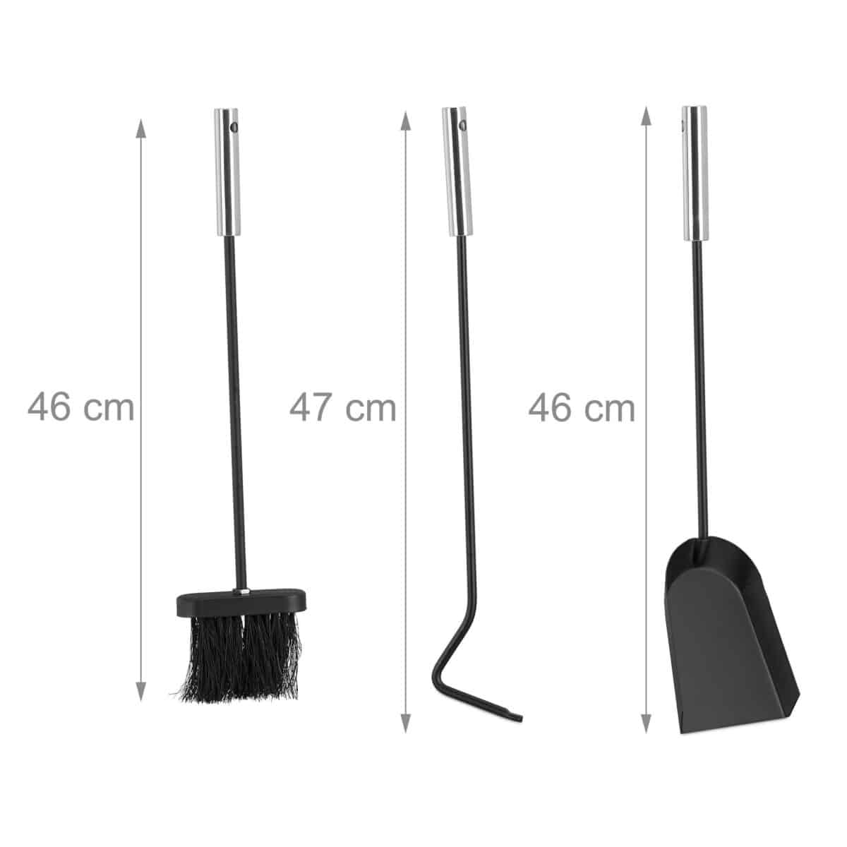 Set ustensile semineu modern 4 piese cu suport, otel si inox – lopata, carlig, matura, design elegant - imagine 3