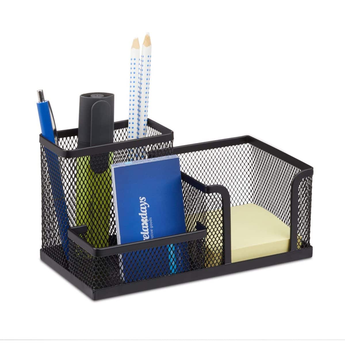 Organizator de birou, 3 compartimente, negru, 10 x 18,5 x 9,5 cm, Relaxdays - imagine 2