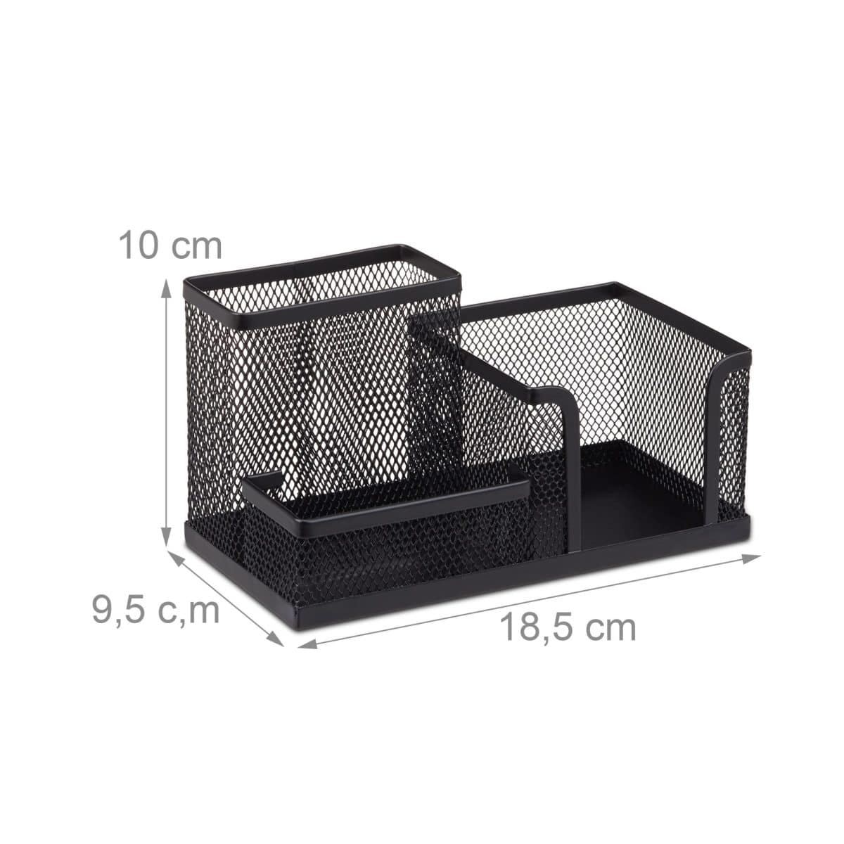 Organizator de birou, 3 compartimente, negru, 10 x 18,5 x 9,5 cm, Relaxdays - imagine 4