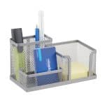 Organizator de birou, 3 compartimente, gri, 10 x 18,5 x 9,5 cm, Relaxdays