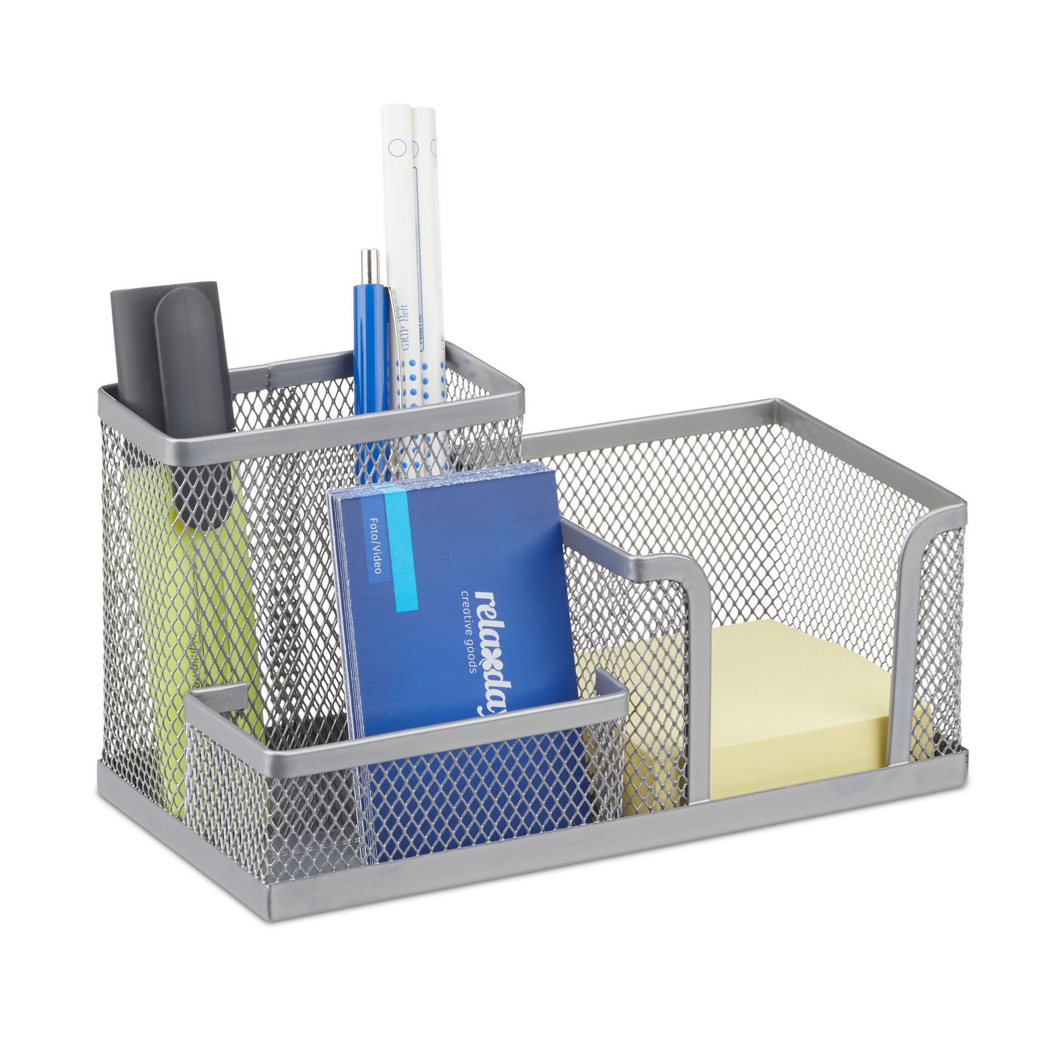 10022479_55_1_3651af130ce6ac96e5e5c863c86e60cc Organizator de birou, 3 compartimente, gri, 10 x 18,5 x 9,5 cm, Relaxdays - imagine 1