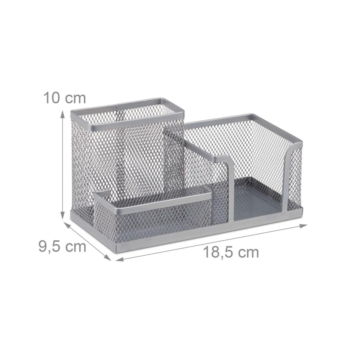 Organizator de birou, 3 compartimente, gri, 10 x 18,5 x 9,5 cm, Relaxdays - imagine 2
