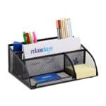 Organizator de birou, 5 compartimente, negru, 10,5 x 25,5 x 18 cm, Relaxdays