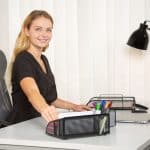 Organizator de birou, 5 compartimente, negru, 10,5 x 25,5 x 18 cm, Relaxdays - imagine 2