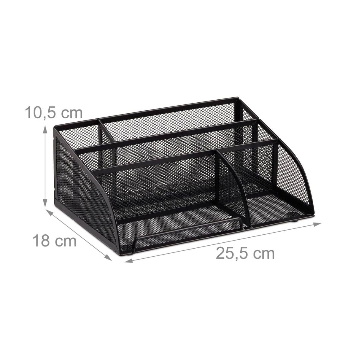 Organizator de birou, 5 compartimente, negru, 10,5 x 25,5 x 18 cm, Relaxdays - imagine 3