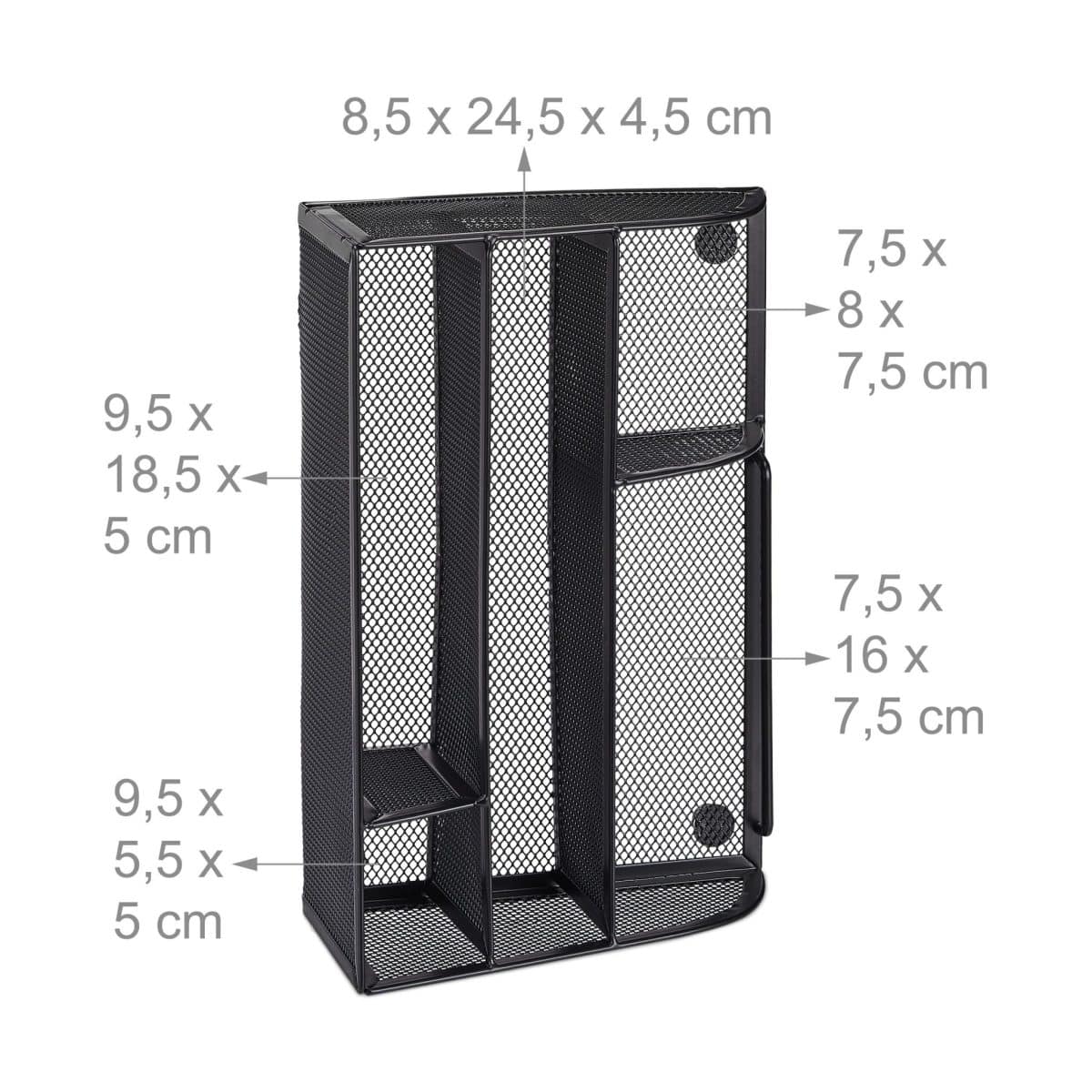 Organizator de birou, 5 compartimente, negru, 10,5 x 25,5 x 18 cm, Relaxdays - imagine 4