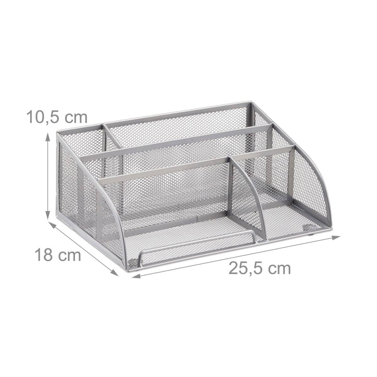 Organizator de birou, 5 compartimente, gri, 10,5 x 25,5 x 18 cm, Relaxdays - imagine 2