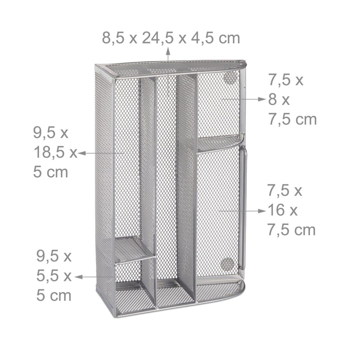 Organizator de birou, 5 compartimente, gri, 10,5 x 25,5 x 18 cm, Relaxdays - imagine 3