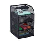 Organizator de birou, un compartiment si 3 sertare, negru, 21 x 12,5 x 13 cm, Relaxdays