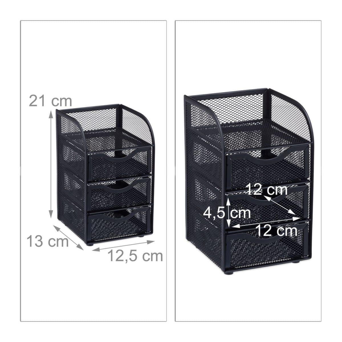 Organizator de birou, un compartiment si 3 sertare, negru, 21 x 12,5 x 13 cm, Relaxdays - imagine 2