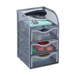 Organizator de birou, un compartiment si 3 sertare, gri, 21 x 12,5 x 13 cm, Relaxdays