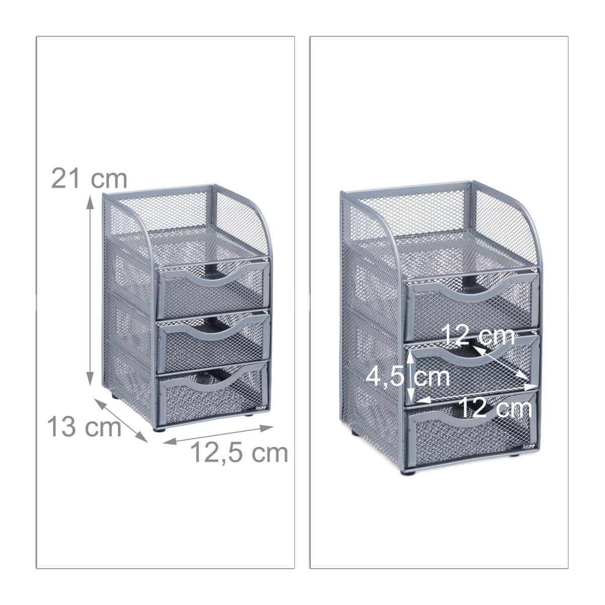 Organizator de birou, un compartiment si 3 sertare, gri, 21 x 12,5 x 13 cm, Relaxdays - imagine 3