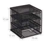 Organizator de birou, 3 sertare, negru, 17 x 16 x 17 cm, Relaxdays - imagine 3