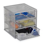 Organizator de birou, 3 sertare, gri, 17 x 16 x 17 cm, Relaxdays