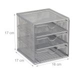 Organizator de birou, 3 sertare, gri, 17 x 16 x 17 cm, Relaxdays - imagine 3