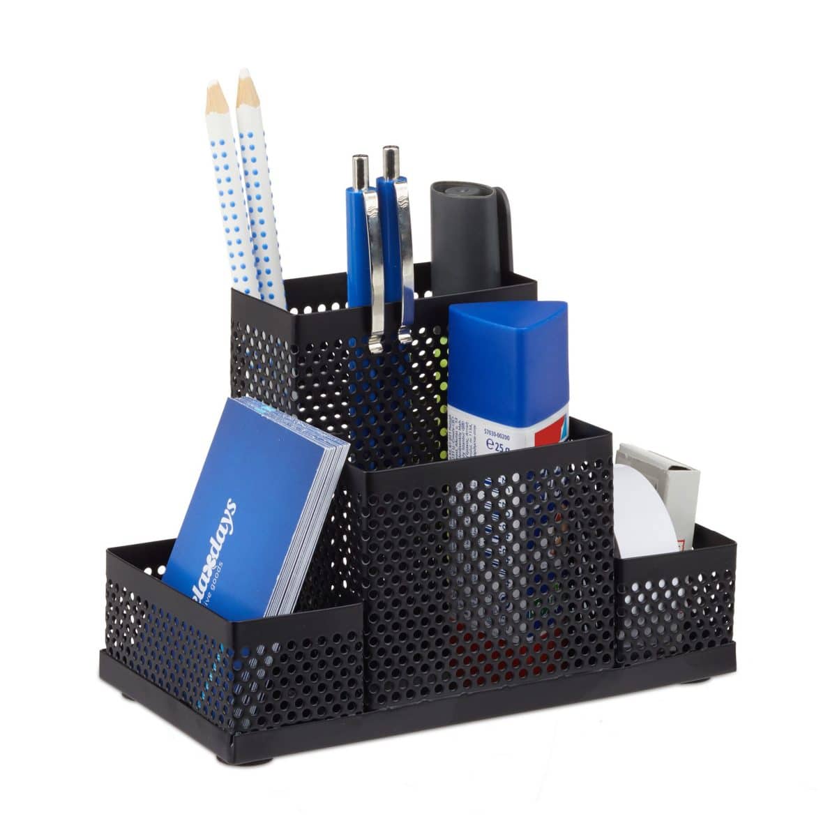 Organizator de birou, 4 compartimente, negru, 11 x 16 x 8 cm, Relaxdays - imagine 2