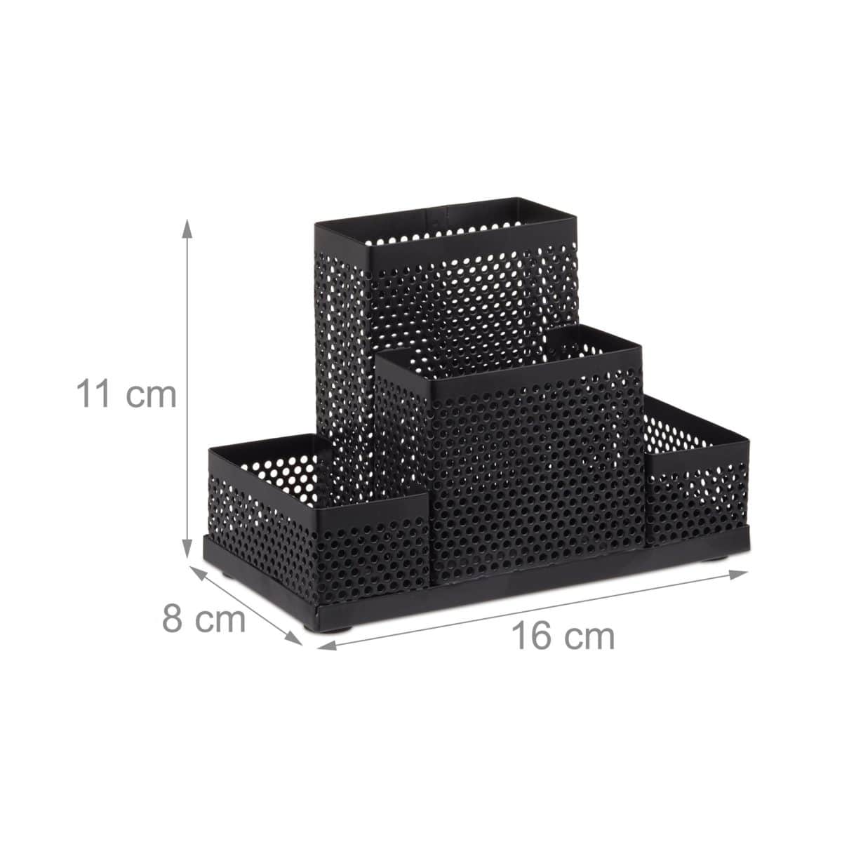 Organizator de birou, 4 compartimente, negru, 11 x 16 x 8 cm, Relaxdays - imagine 4