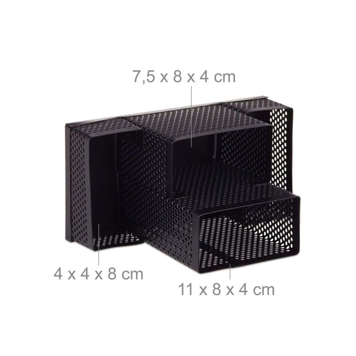 Organizator de birou, 4 compartimente, negru, 11 x 16 x 8 cm, Relaxdays - imagine 5