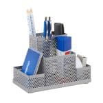 Organizator de birou, 4 compartimente, gri, 11 x 16 x 8 cm, Relaxdays