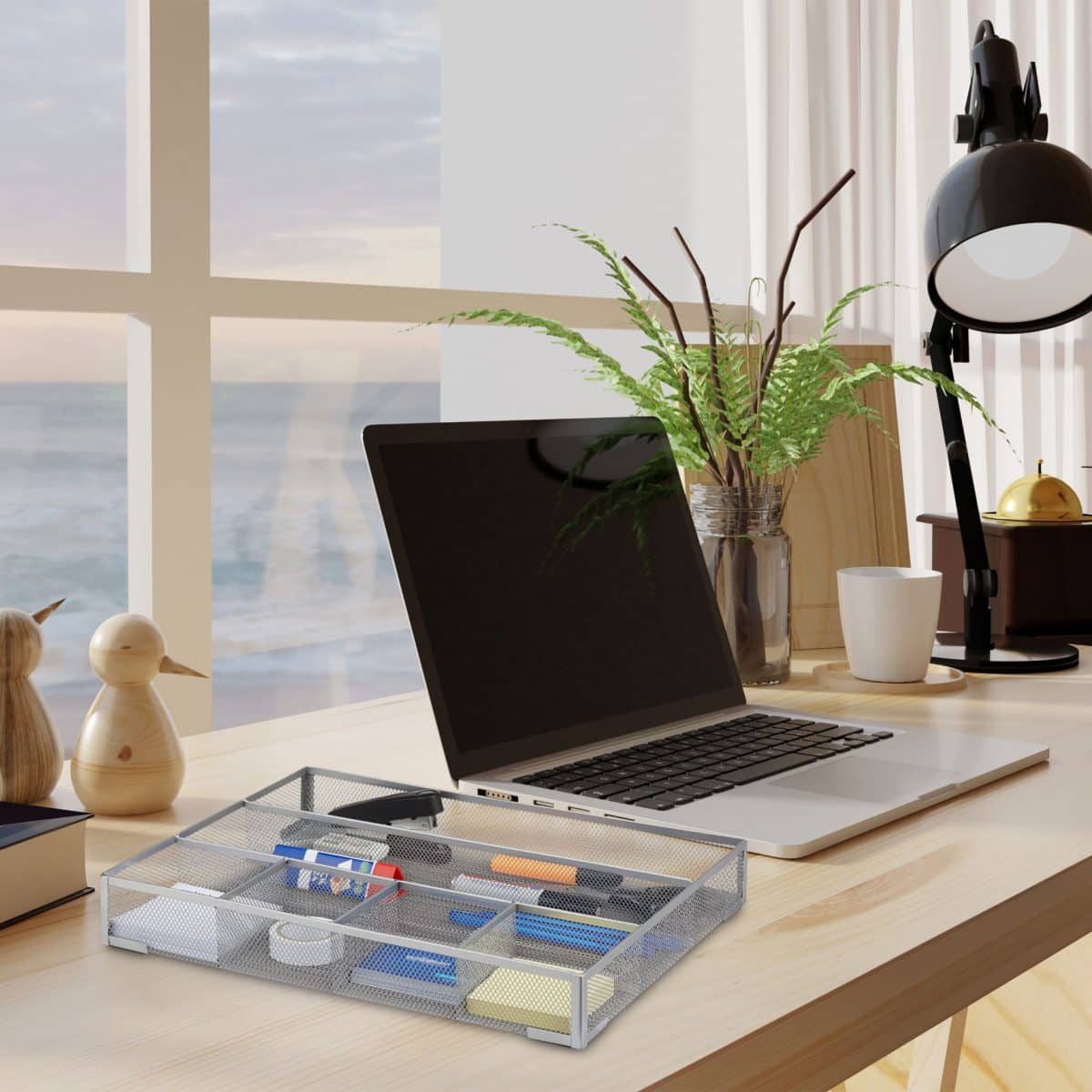 Organizator de birou/sertar, 6 compartimente, gri, 6 x 38 x 30 cm, Relaxdays - imagine 2